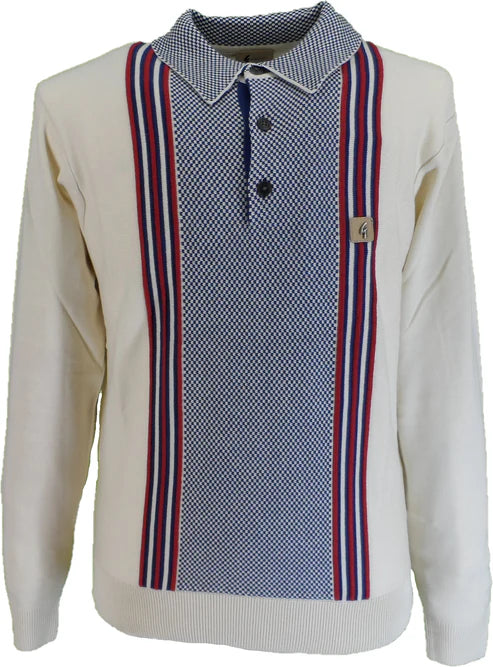 Gabicci Vintage Men's V53GM11 Hadon LS Stripe Polo Shirt Cream