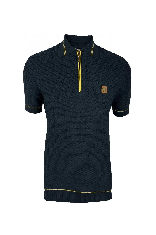 Trojan Records Men's TR8862 SS Basket Weave Fine Gauge Polo Shirt Navy Blue