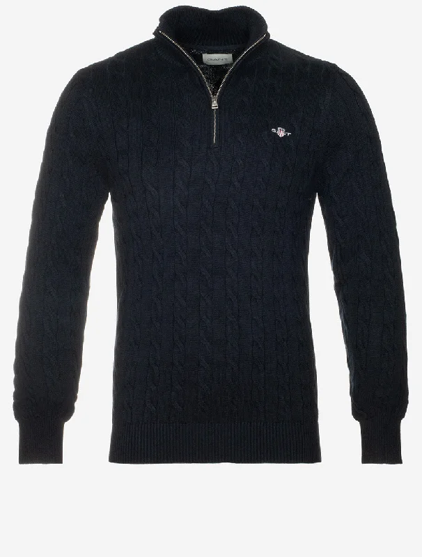 Cotton Cable Half Zip Evening Blue