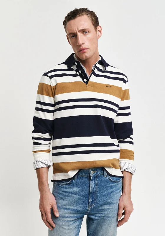 Gant Multistripe Heavy Rugger Polo Shirt, Cumin Beige