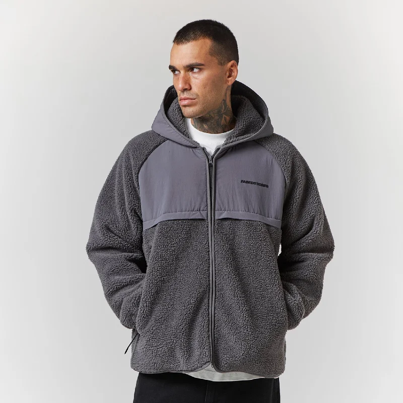 Borg Full Zip Hoodie | Grey