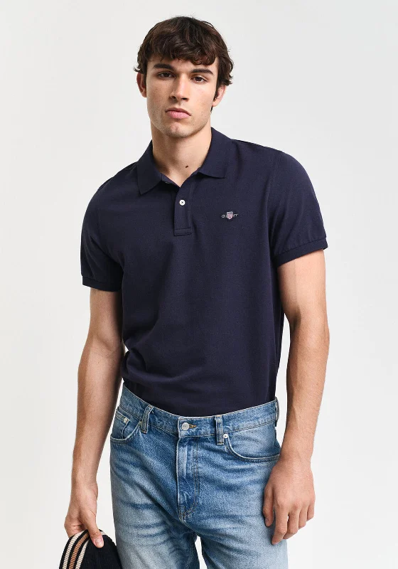 Gant Shield Pique Polo Shirt, Evening Blue