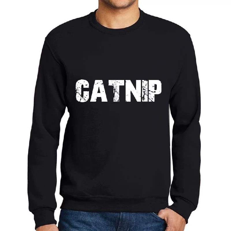 Men's Printed Graphic Sweatshirt Popular Words CATNIP Deep Black