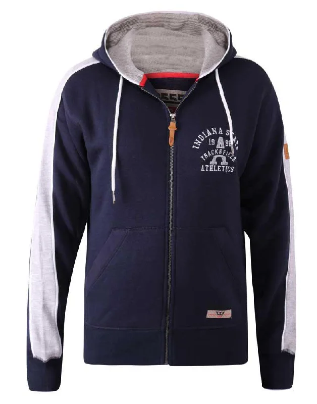 D555 Men's Plus Size Full Zip Hoodie With Chest Embroidery in Navy 2XL to 8XL