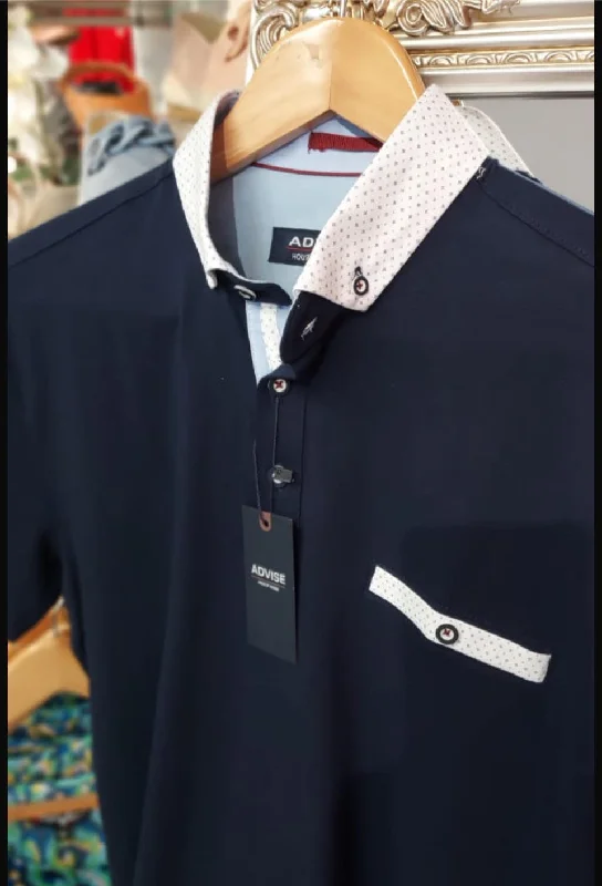 Advise Contrast Collar Polo Shirt - Navy