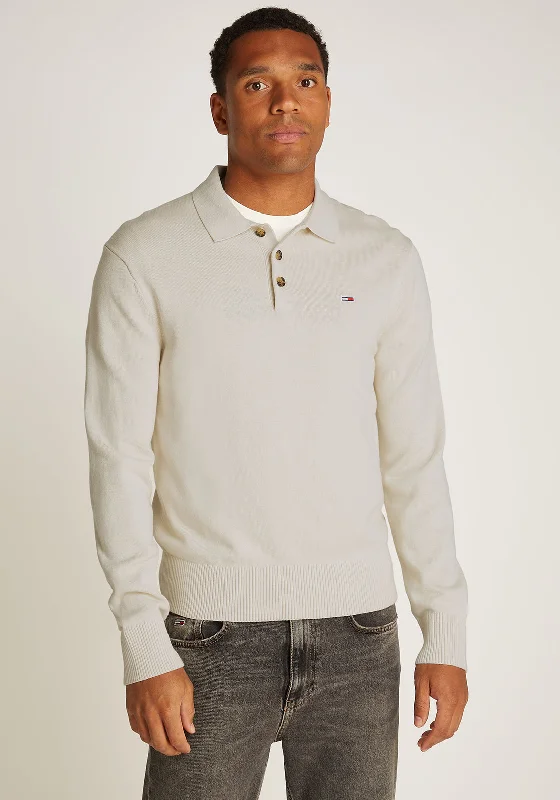 Tommy Jeans Essential Long Sleeve Polo Sweater, Neutral