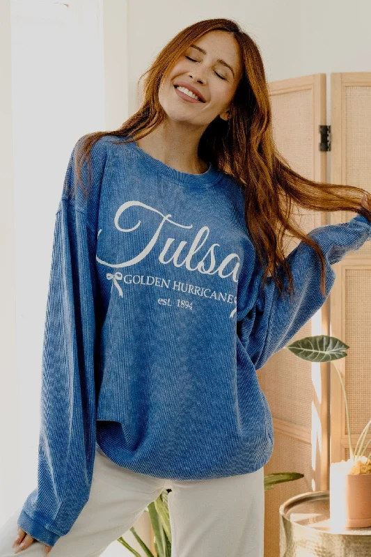 Livy Lu: Tulsa Hurricane established Bows Corded Sweatshirt in Blue