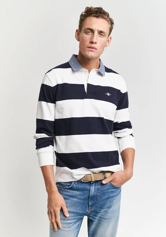 Gant Chambray Heavy Rugger Barstripe Polo Shirt, Eggshell