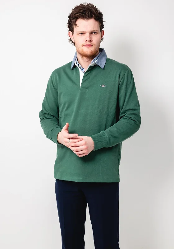 Gant Chambray Heavy Rugger Polo Shirt, Woody Green