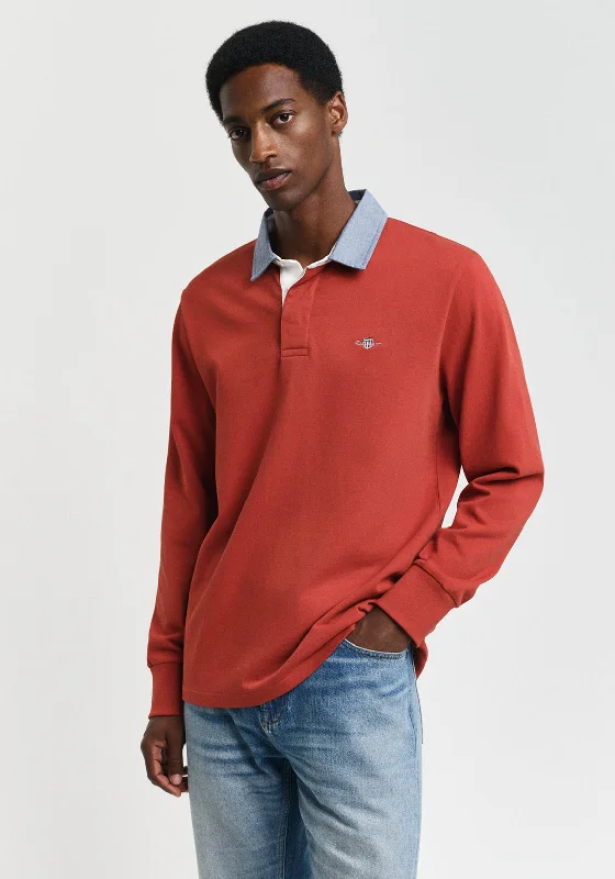 Gant Chambray Heavy Rugger Polo Shirt, Iron Red