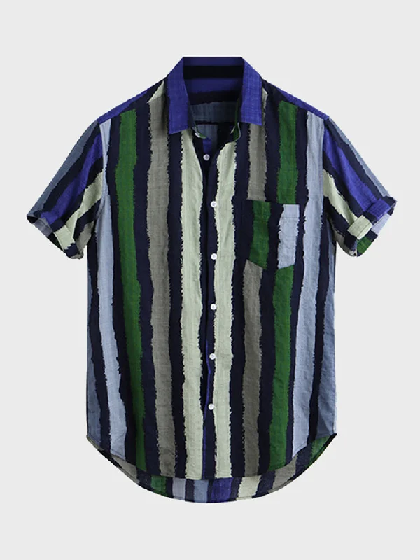 Retro Striped Men's Short Shirt