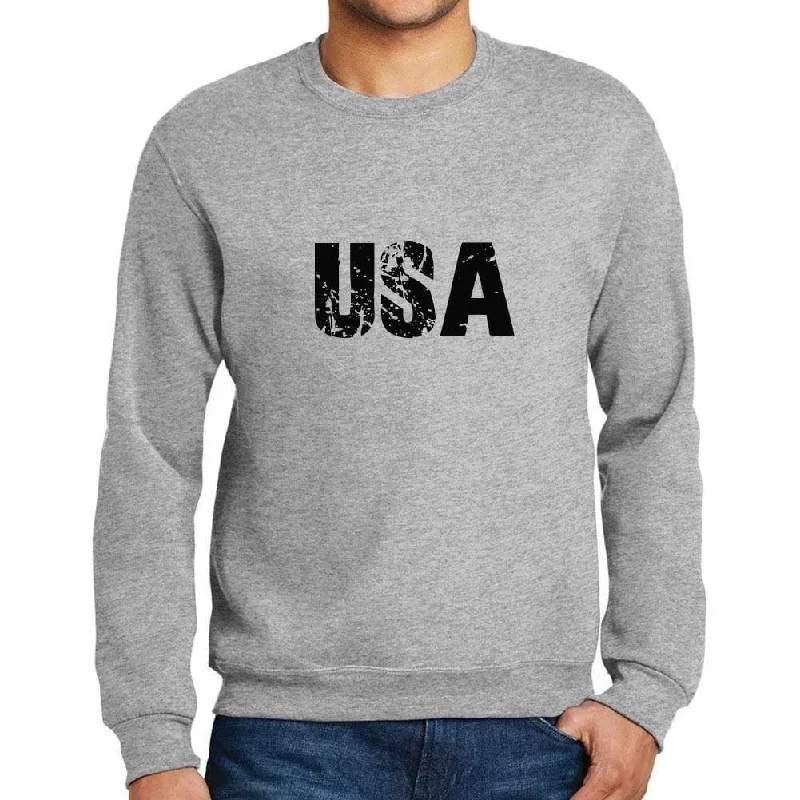 Men's Printed Graphic Sweatshirt Popular Words USA Grey Marl