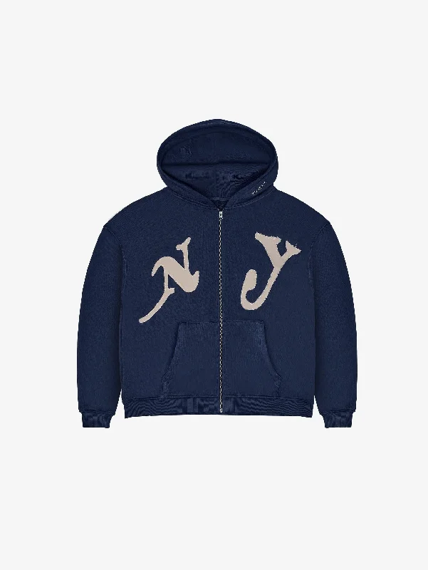 DARK BLUE ZIP HOODED "NY"