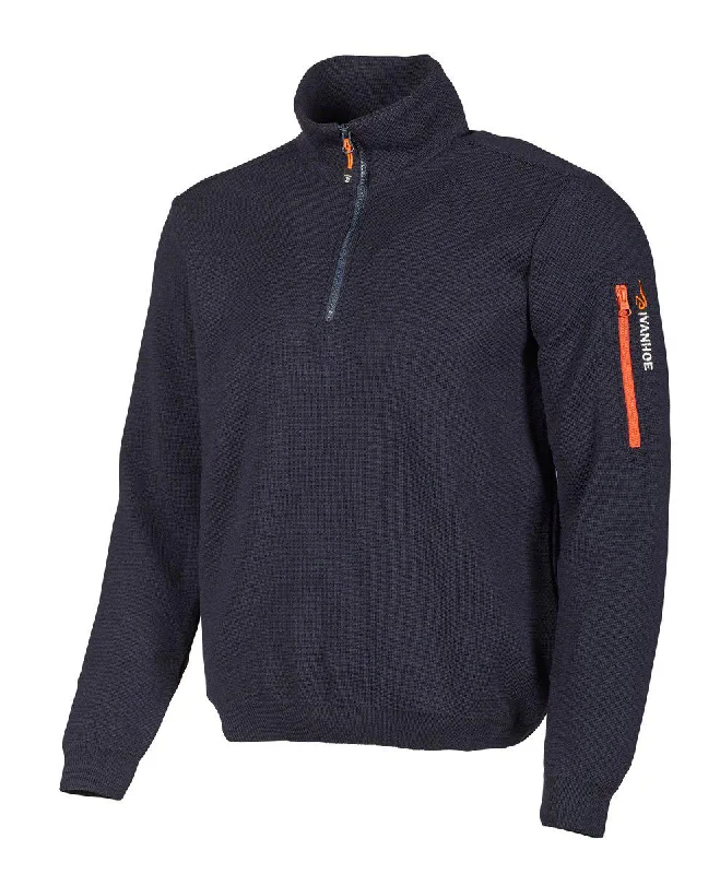 HADAR HALF ZIP, 100% MERINOWOLLE  — NAVY