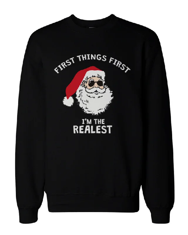 Funny Holiday Graphic Sweatshirts - I'm the Realest Santa Black Sweatshirt