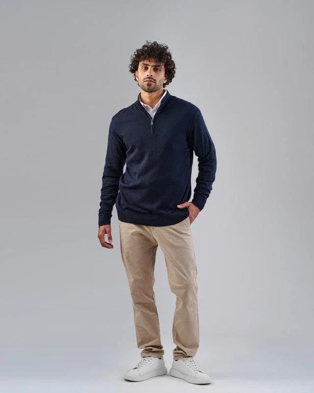 HIGH-NECK SWEATER WITH ZIPPER - DARK NAVY