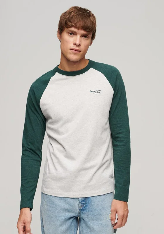 Superdry Essential Baseball Long Sleeve T-Shirt, Buck Green Marl