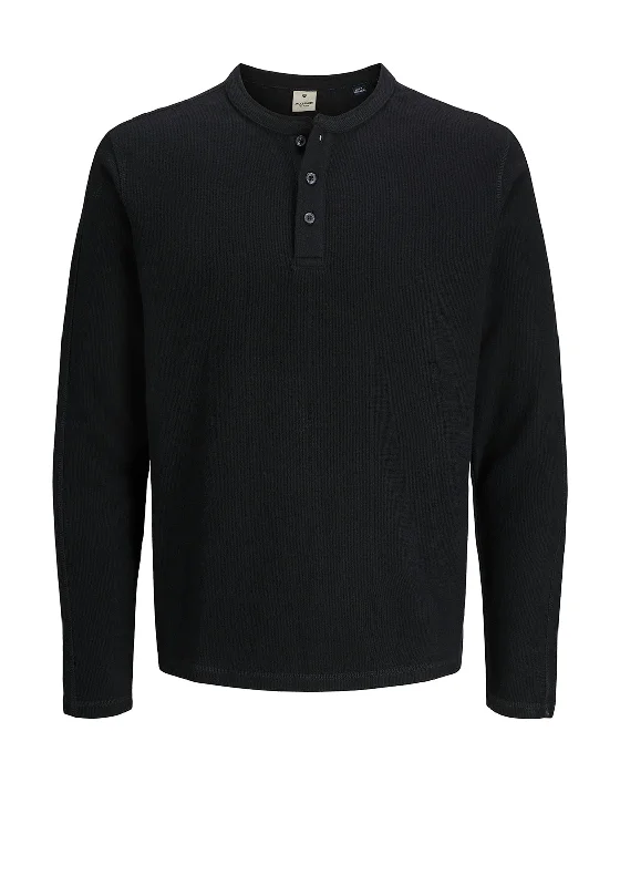 Jack & Jones Henley Long Sleeve T-Shirt, Black