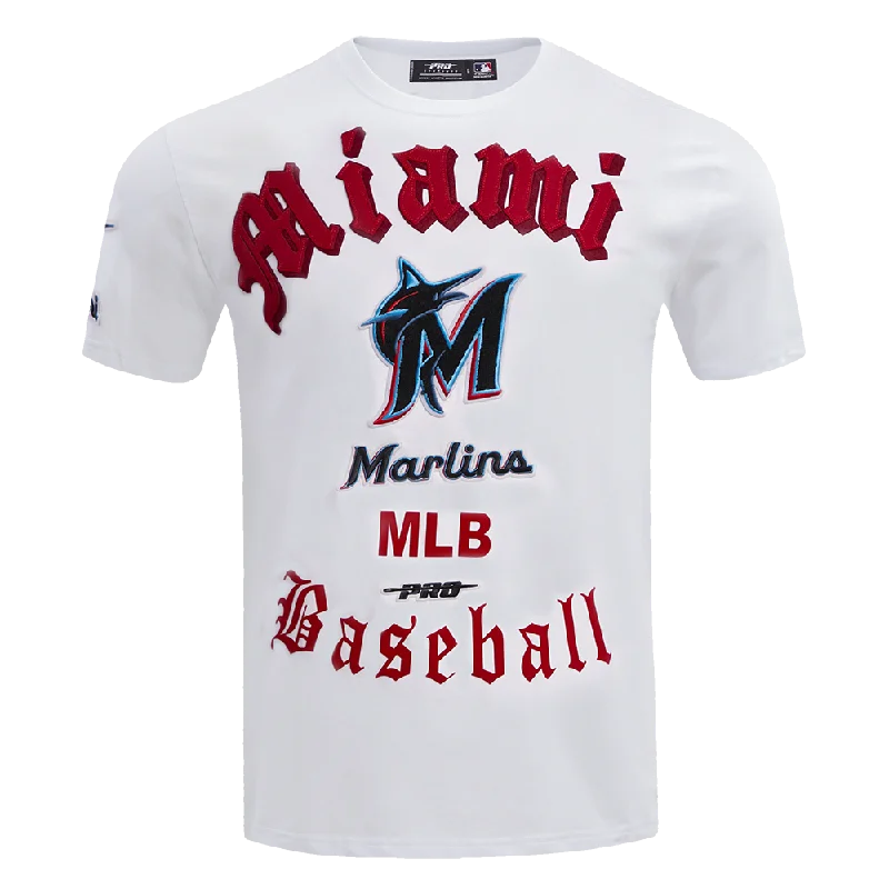 MLB MIAMI MARLINS OLD ENGLISH MEN'S TOP (WHITE)