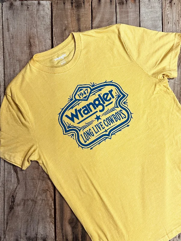 Men's Long Live Cowboys Wrangler Graphic Tee in Yellow