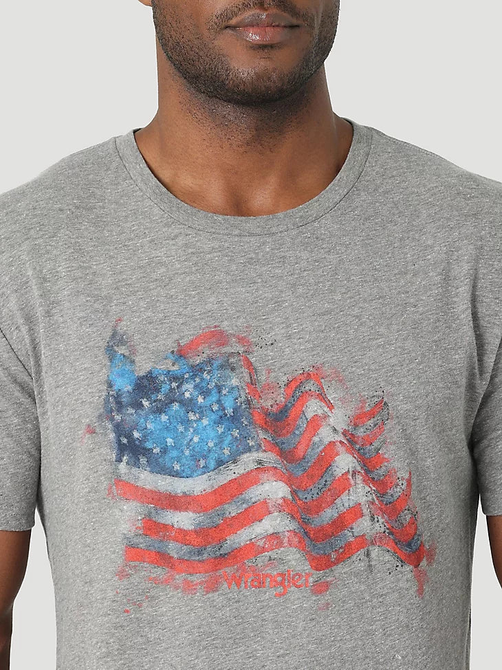 Men's Wrangler Stars and Stripes Flag Graphic T-Shirt in Graphite Heather