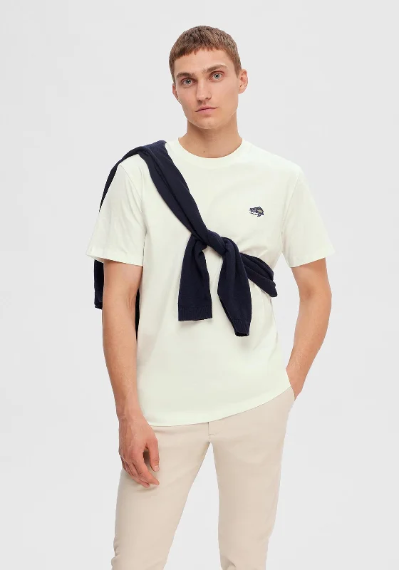 Selected Homme Rick Embroidered T-Shirt, Cloud Dancer