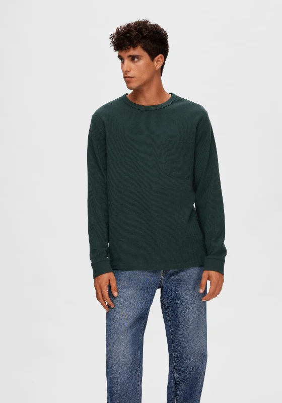 Selected Homme Colin Crew Neck Long Sleeve T-Shirt, Green Gables