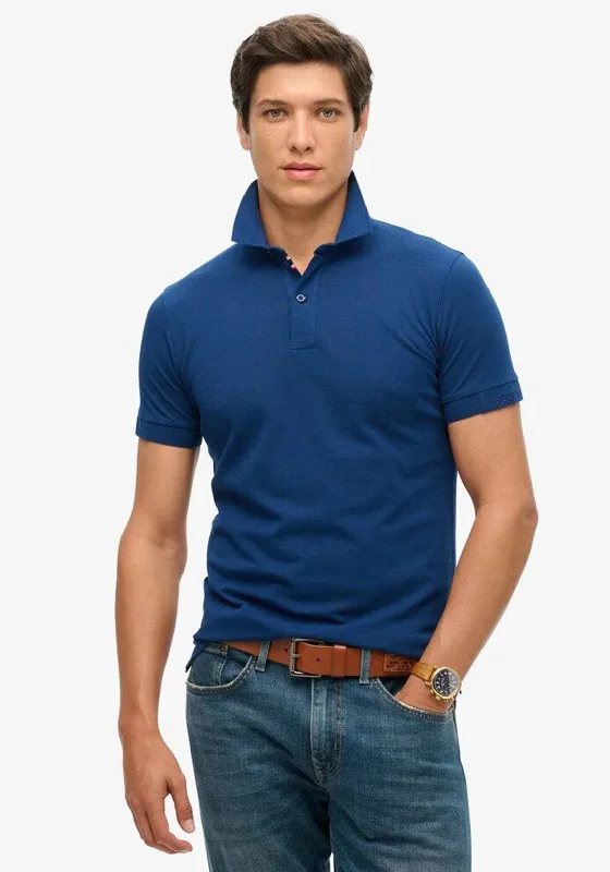 Superdry City Pique Polo Shirt, Pilot Mid Blue