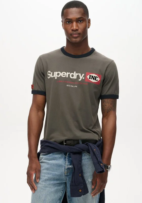 Superdry Ringer Workwear Graphic T-Shirt, Dusky Slate Grey