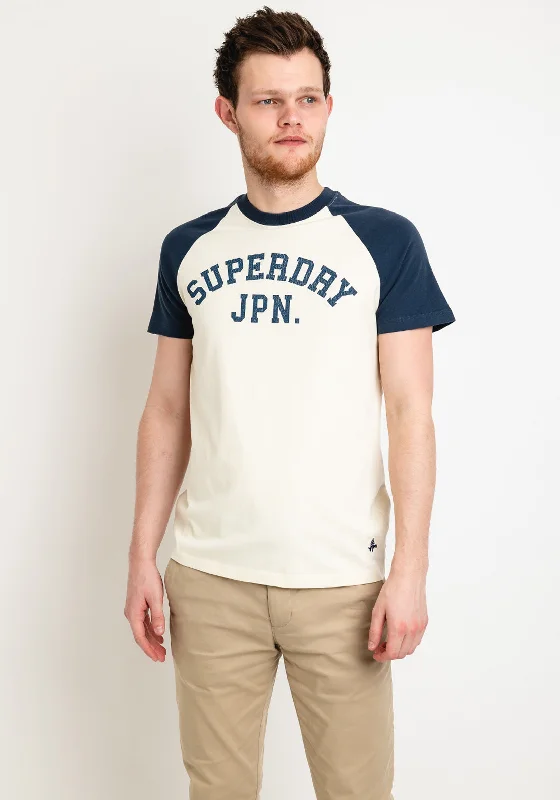 Superdry Vintage Gym Athletic Raglan T-Shirt, Lauren Navy & Winter Cream