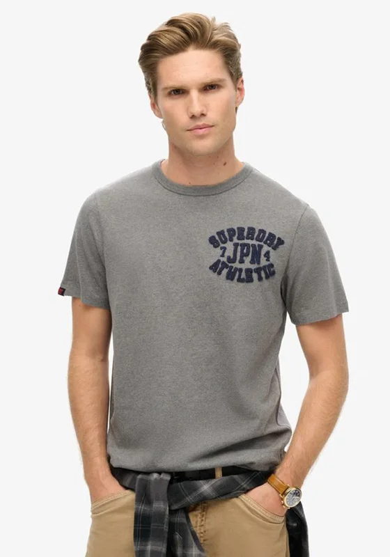 Superdry Vintage Athletic Chest Logo T-Shirt, Mid Grey Marl