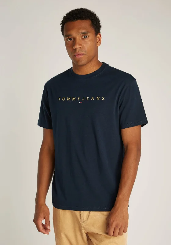 Tommy Jeans Linear Gold Logo T-Shirt, Dark Night Navy